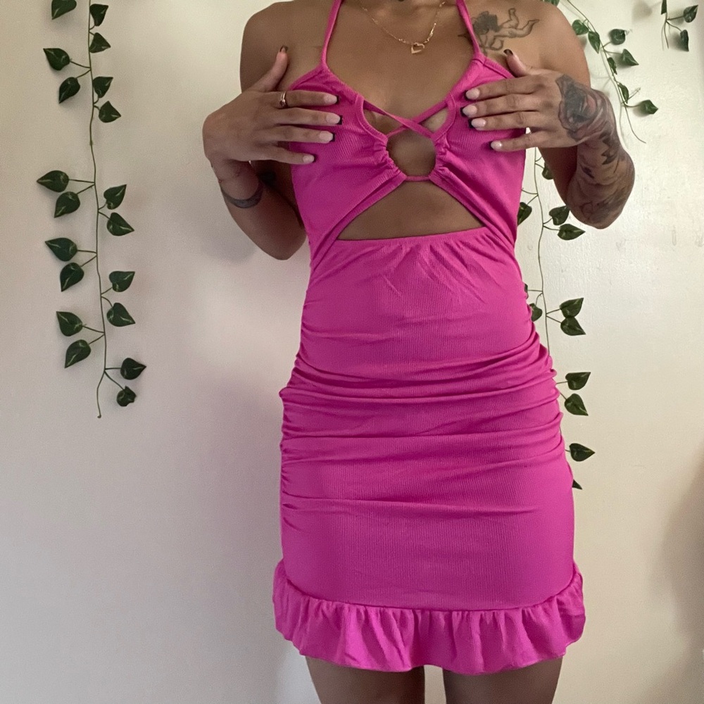 Pink Halter Cut-Out Dress